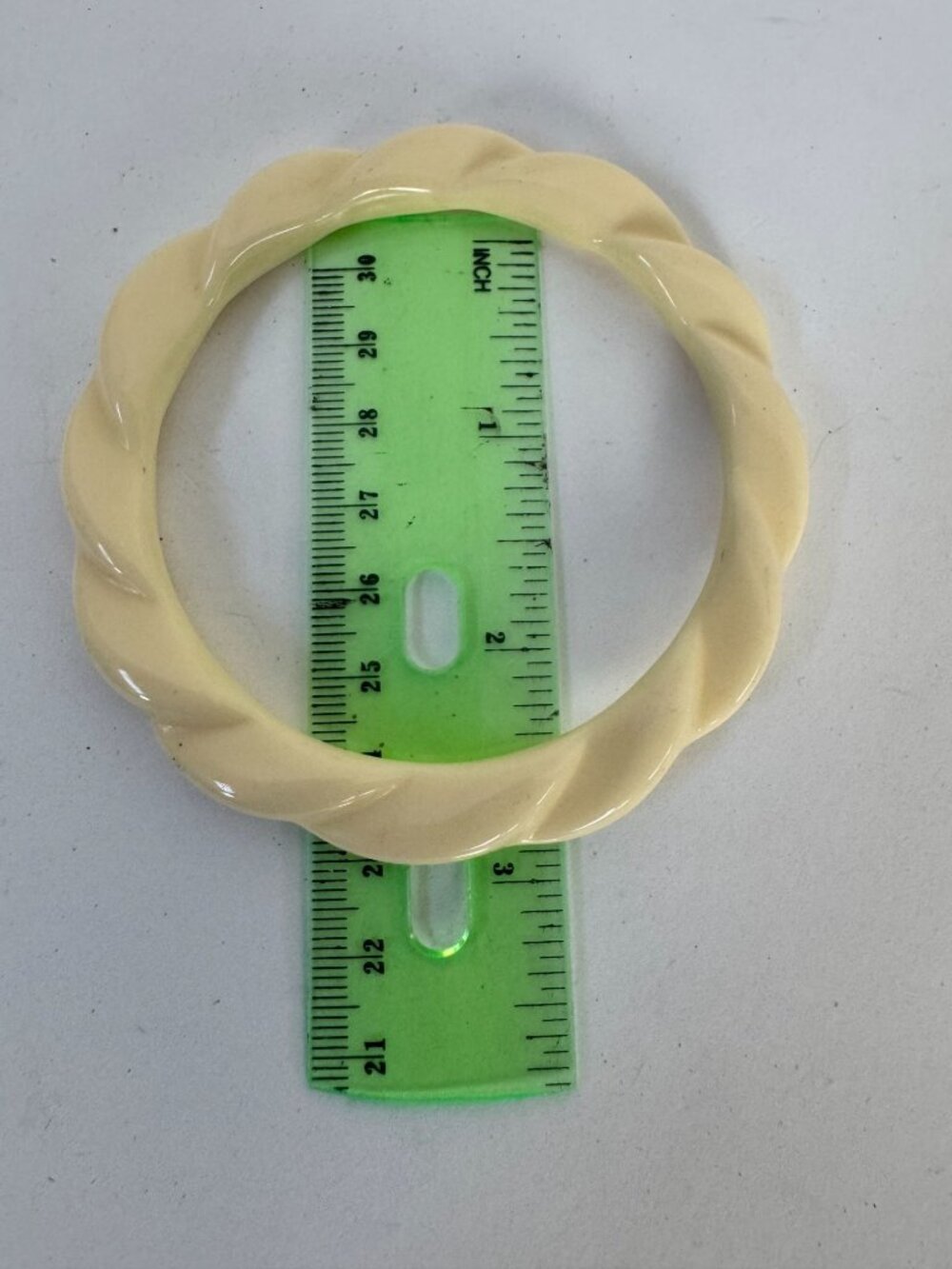 Hand Carved Ivory Tone Twisted Bangle Bracelet